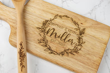 Load image into Gallery viewer, Personalized Floral Wreath First and Last Names Cutting Board
