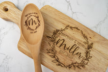 Load image into Gallery viewer, Personalized Floral Wreath First and Last Names Cutting Board
