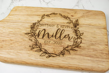 Load image into Gallery viewer, Personalized Floral Wreath First and Last Names Cutting Board
