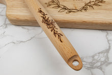 Load image into Gallery viewer, Personalized First Names and Monogram Wooden Spoon, Floral Wreath Wood Spoon Gift
