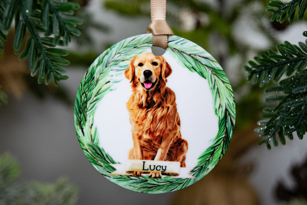 Custom Golden Retriever Ornament, Personalized Dog Ornament - Choose from 4 Graphic Options