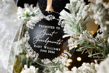 Load image into Gallery viewer, Personalized Clear Acrylic Promoted to Great Grandparents Ornament - Whimsical Wreath Design
