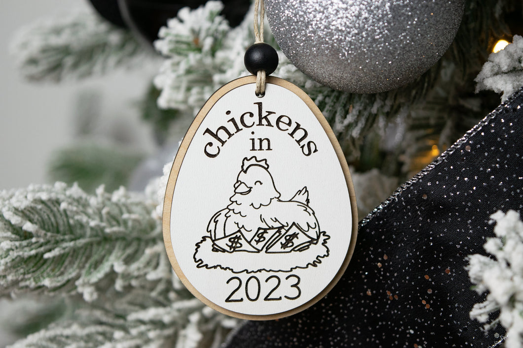 Chickens in 2023 Rich Chickens Christmas Ornament - Funny 2023 Christmas Ornament
