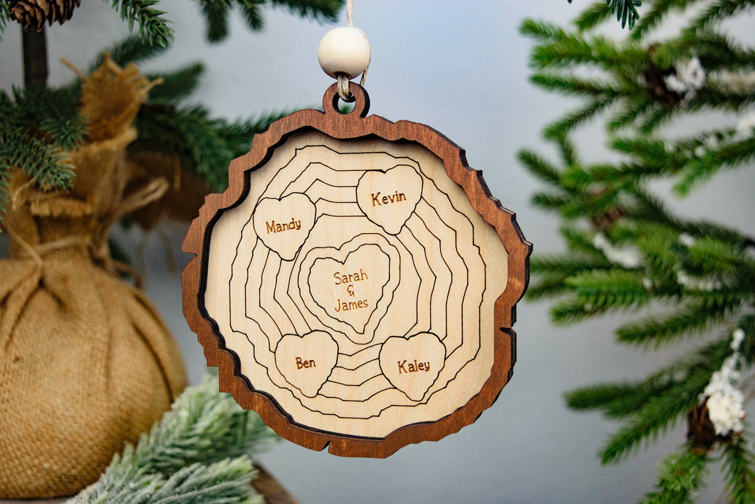 Rustic Wood Slice Personalized Family Christmas Ornament