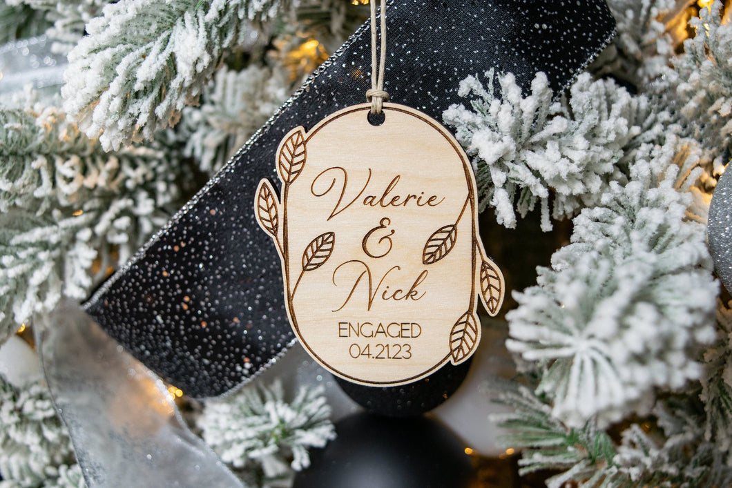 Personalized Engaged Ornament - Leaf and Twig Shaped