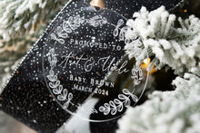 Load image into Gallery viewer, Clear Acrylic Personalized Promoted to Aunt and Uncle Ornament - Whimsical Wreath Design
