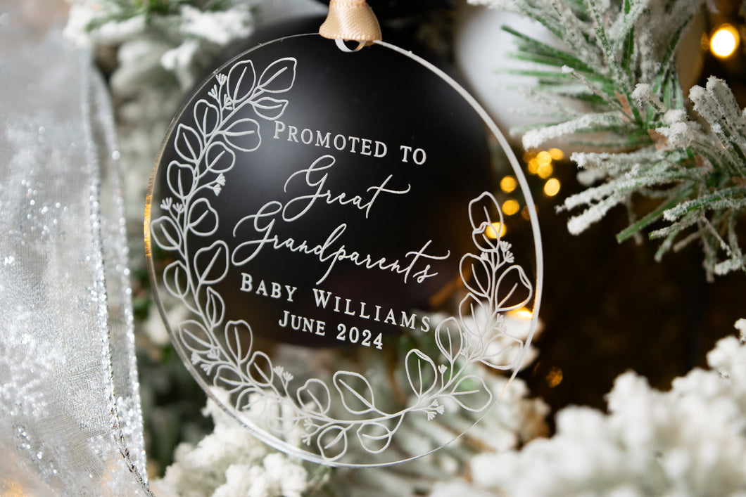 Acrylic Personalized Promoted to Great Grandparents Christmas Ornament - Eucalyptus Wreath Ornament