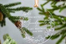 Load image into Gallery viewer, Acrylic Personalized Promoted to Grandparents Ornament - Eucalyptus Wreath Design
