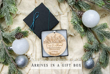 Load image into Gallery viewer, Wooden Personalized Our First Christmas Engaged Ornament - Leaf and Twig Shaped
