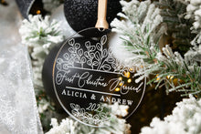 Load image into Gallery viewer, First Christmas Married Ornament with Names and Year - Eucalyptus Ornament
