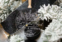 Load image into Gallery viewer, First Christmas Married Ornament with Names and Year - Eucalyptus Ornament
