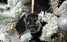 Load image into Gallery viewer, Acrylic Newlywed Christmas Ornament - Married with Names and Date Leaf and Twig Shaped
