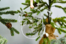 Load image into Gallery viewer, Personalized Our First Christmas Married Ornament - Leaves and Twig Shape
