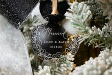 Load image into Gallery viewer, Acrylic Married Ornament with Names, Date, and Eucalyptus Wreath
