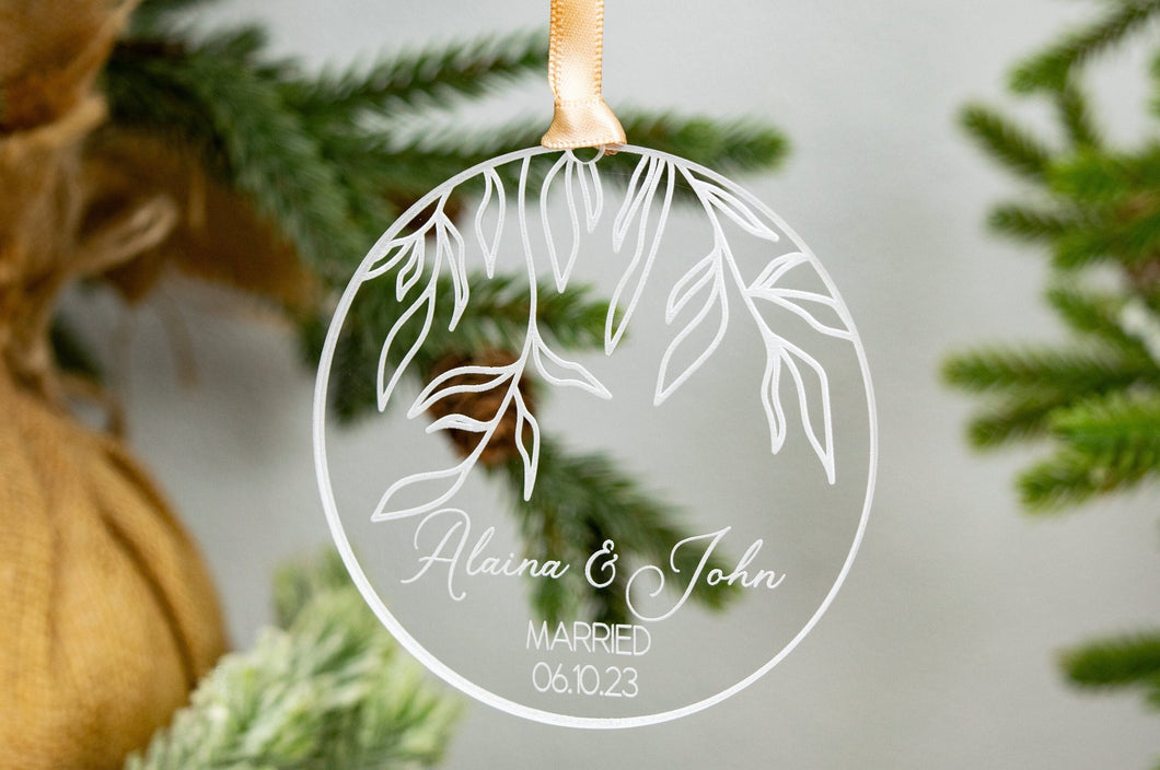 Acrylic Willow Branch Married Ornament with Names and Wedding Date