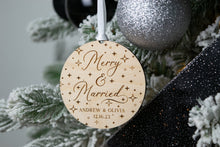 Load image into Gallery viewer, Wood Starry Merry and Married Ornament - Personalized Wedding Gift
