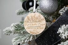 Load image into Gallery viewer, Wooden Personalized First Christmas Engaged Ornament - Eucalyptus Design
