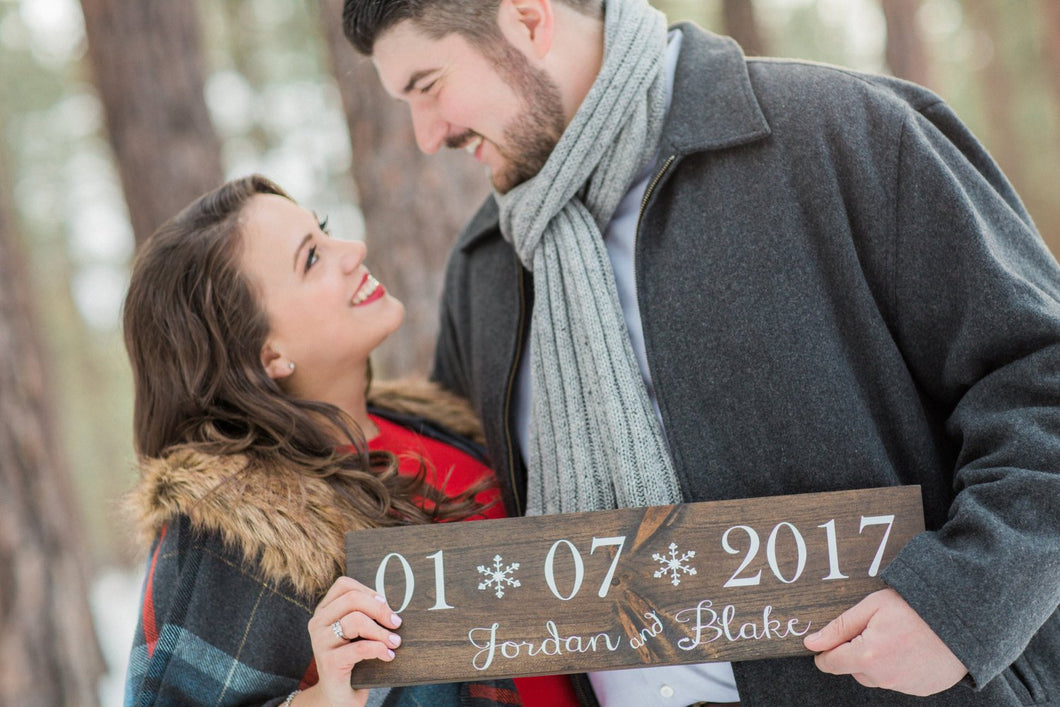 Winter Wedding Date sign with Names