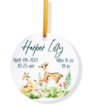 Load image into Gallery viewer, Personalized Woodland Animal Baby Name and Birth Stats Ornament
